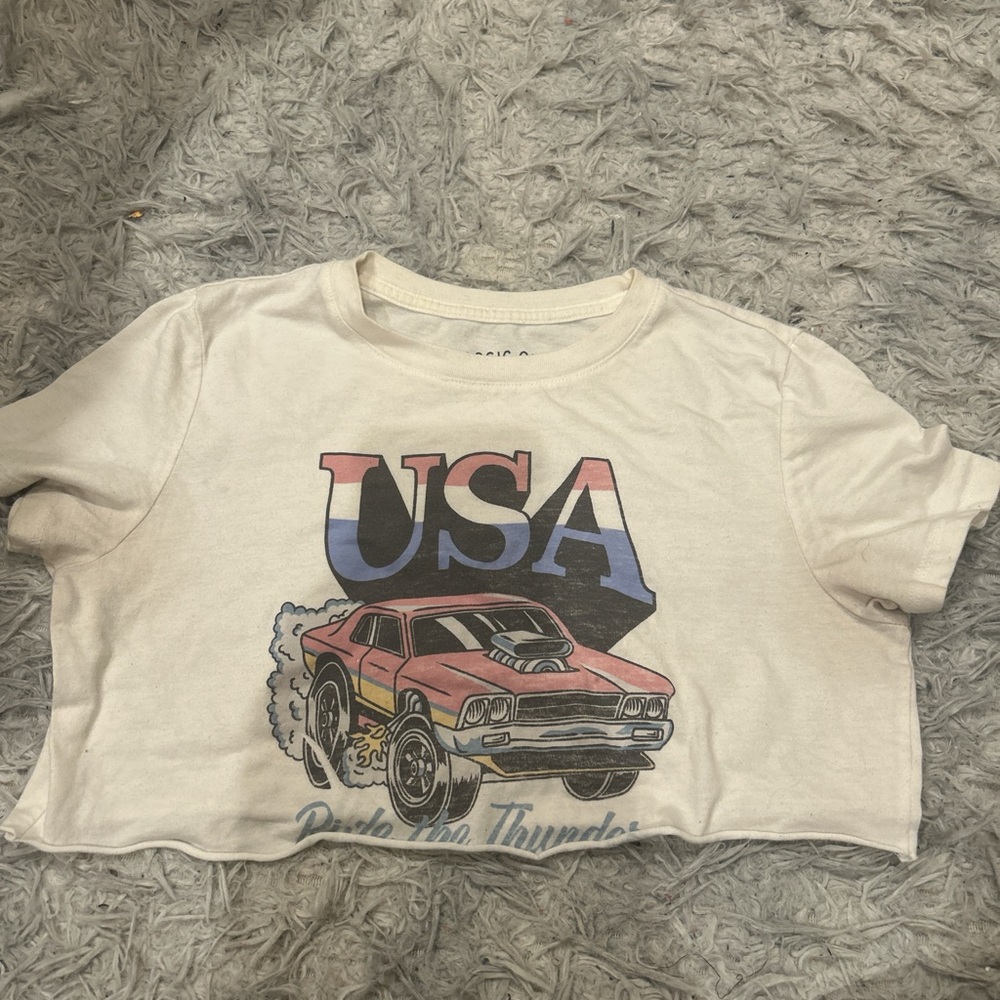 Aeropostale Cream USA Graphic Crop Top